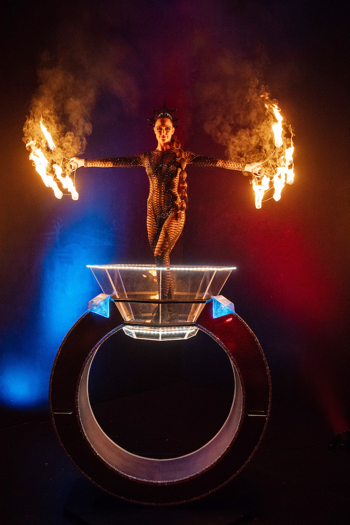 fire performer in diamond ring